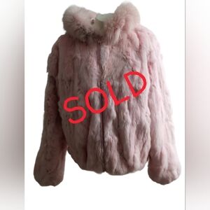 Women's Plush Natural Satin Rabbit Fur Hooded Jacket